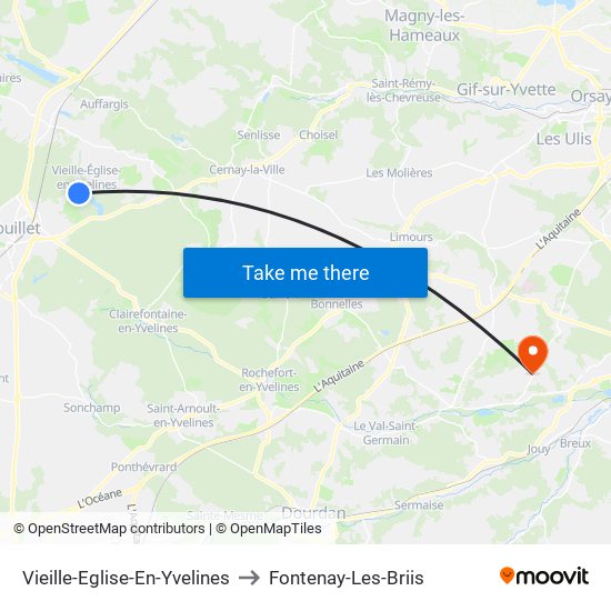 Vieille-Eglise-En-Yvelines to Fontenay-Les-Briis map
