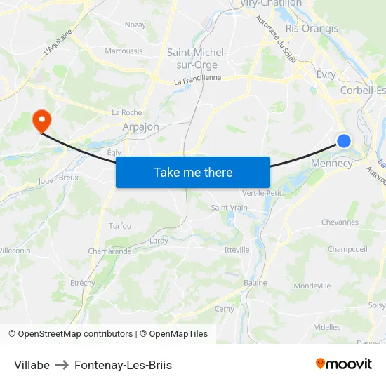 Villabe to Fontenay-Les-Briis map