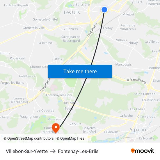 Villebon-Sur-Yvette to Fontenay-Les-Briis map