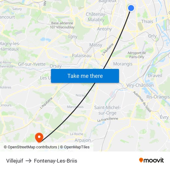 Villejuif to Fontenay-Les-Briis map