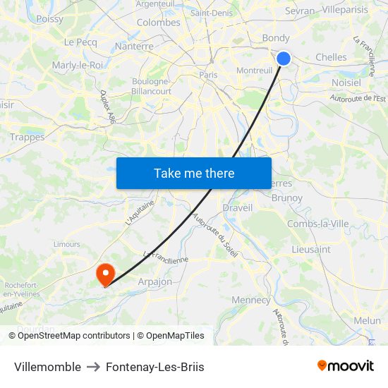 Villemomble to Fontenay-Les-Briis map
