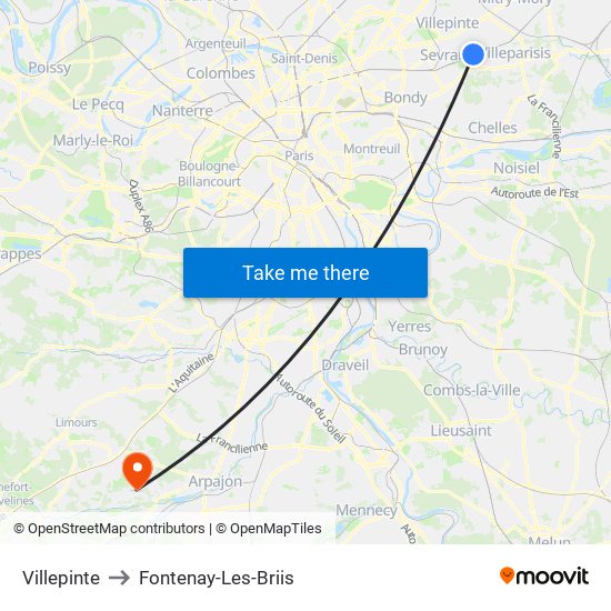 Villepinte to Fontenay-Les-Briis map