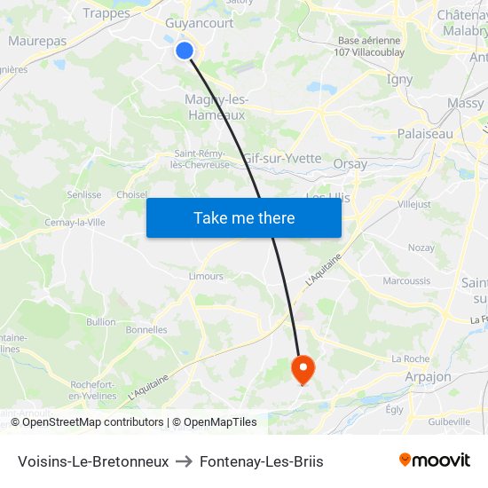 Voisins-Le-Bretonneux to Fontenay-Les-Briis map