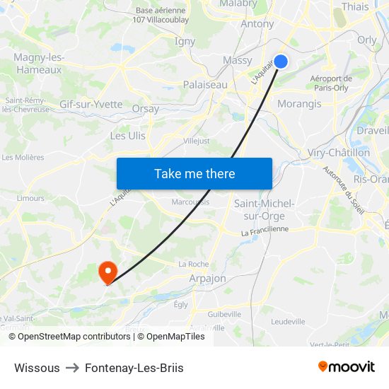 Wissous to Fontenay-Les-Briis map