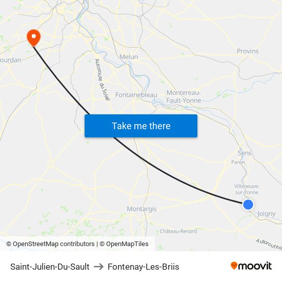 Saint-Julien-Du-Sault to Fontenay-Les-Briis map