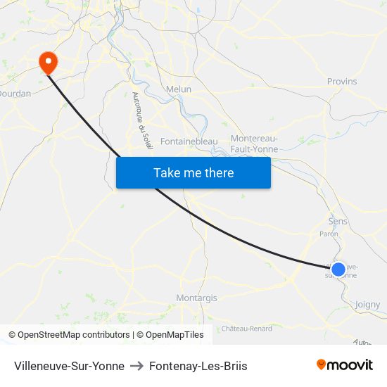 Villeneuve-Sur-Yonne to Fontenay-Les-Briis map