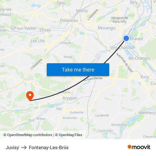 Juvisy to Fontenay-Les-Briis map
