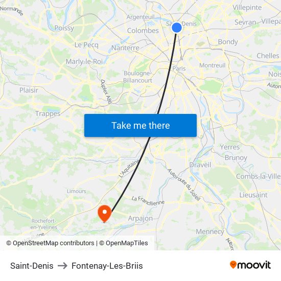 Saint-Denis to Fontenay-Les-Briis map