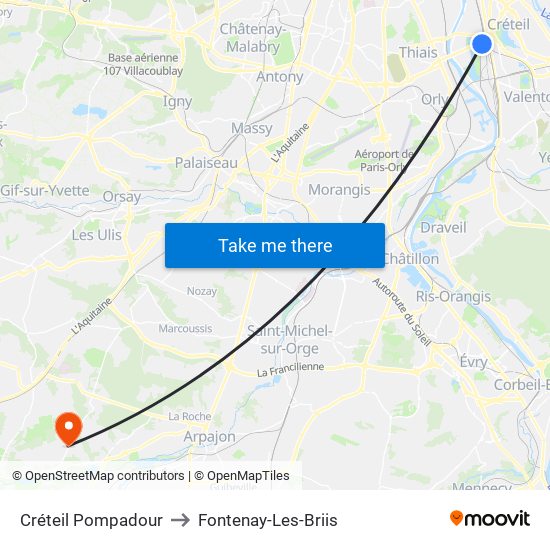 Créteil Pompadour to Fontenay-Les-Briis map