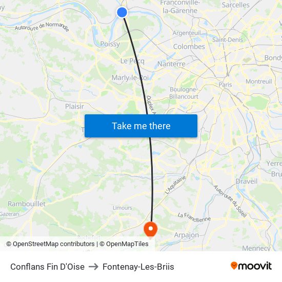 Conflans Fin D'Oise to Fontenay-Les-Briis map