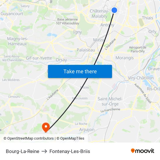 Bourg-La-Reine to Fontenay-Les-Briis map