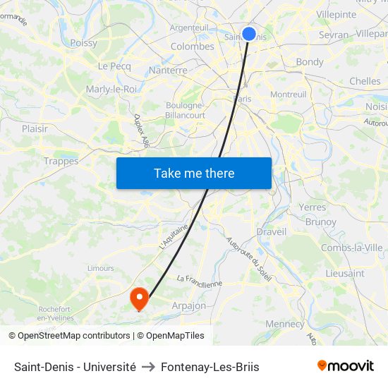 Saint-Denis - Université to Fontenay-Les-Briis map