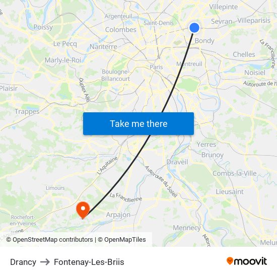 Drancy to Fontenay-Les-Briis map