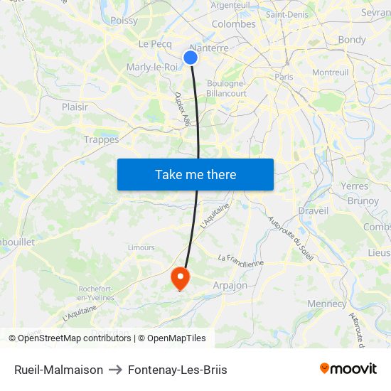 Rueil-Malmaison to Fontenay-Les-Briis map