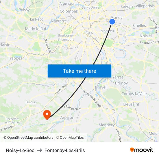 Noisy-Le-Sec to Fontenay-Les-Briis map