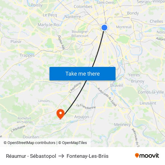 Réaumur - Sébastopol to Fontenay-Les-Briis map