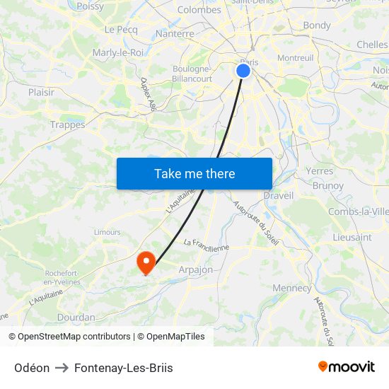 Odéon to Fontenay-Les-Briis map