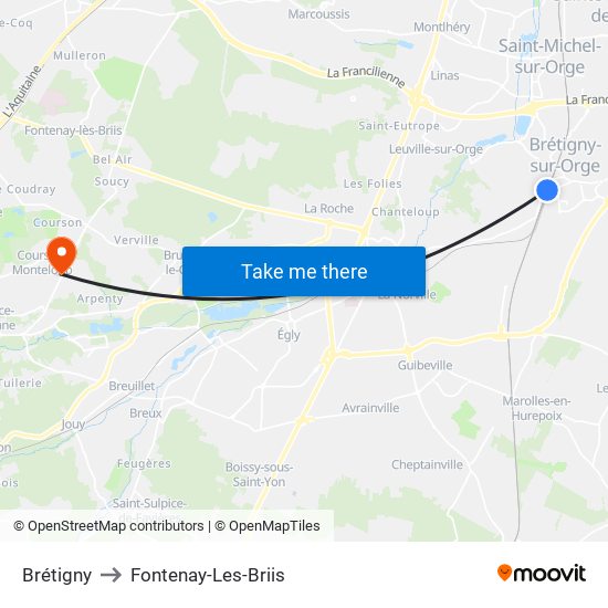 Brétigny to Fontenay-Les-Briis map