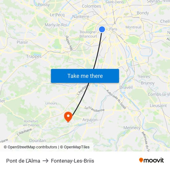 Pont de L'Alma to Fontenay-Les-Briis map