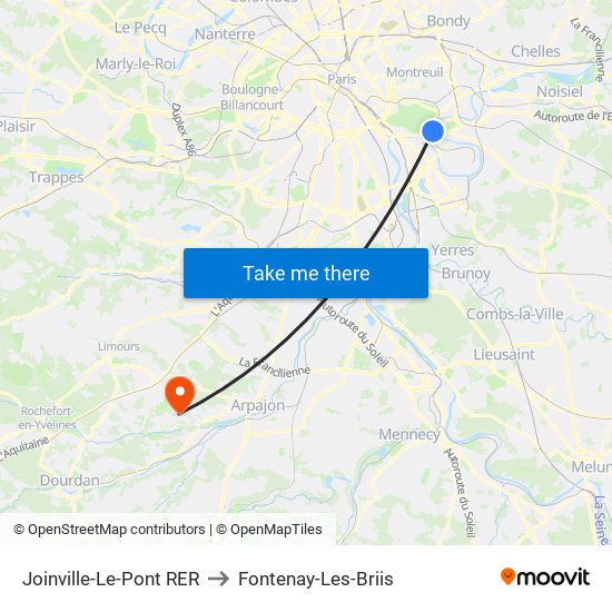 Joinville-Le-Pont RER to Fontenay-Les-Briis map
