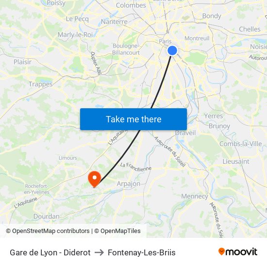 Gare de Lyon - Diderot to Fontenay-Les-Briis map