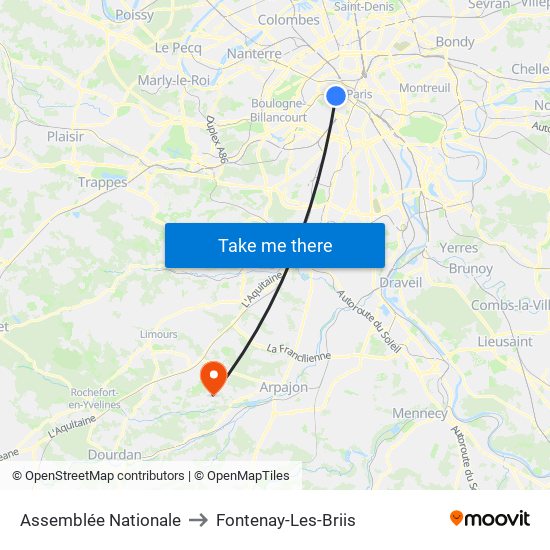 Assemblée Nationale to Fontenay-Les-Briis map