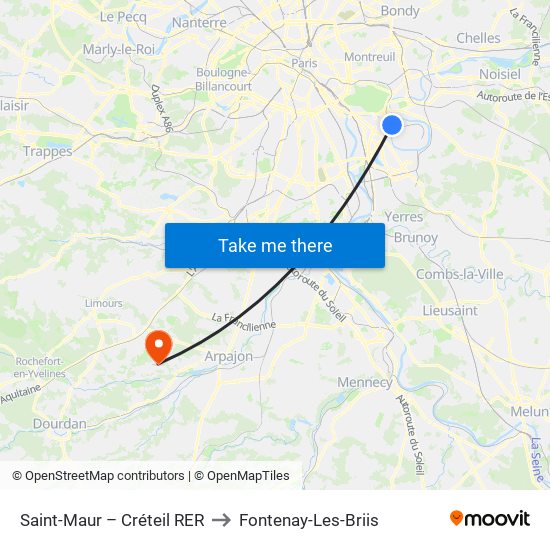 Saint-Maur – Créteil RER to Fontenay-Les-Briis map