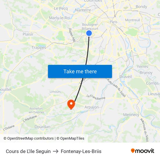 Cours de L'Ile Seguin to Fontenay-Les-Briis map
