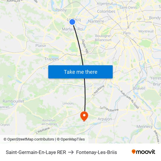 Saint-Germain-En-Laye RER to Fontenay-Les-Briis map