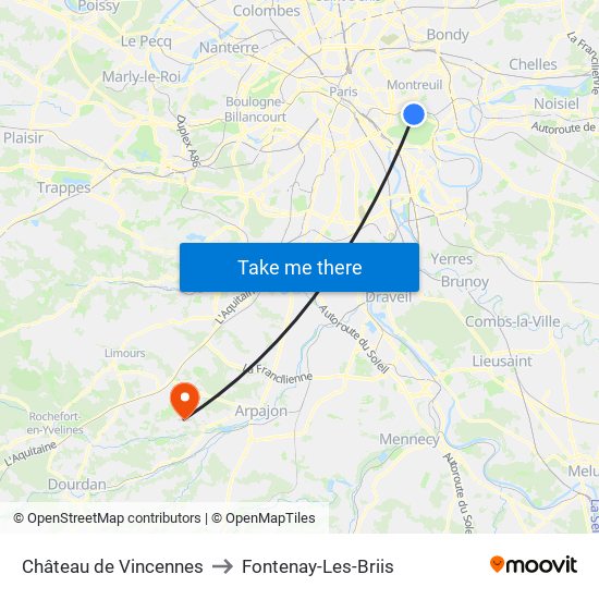 Château de Vincennes to Fontenay-Les-Briis map