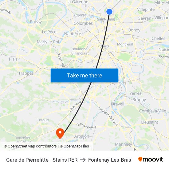 Gare de Pierrefitte - Stains RER to Fontenay-Les-Briis map