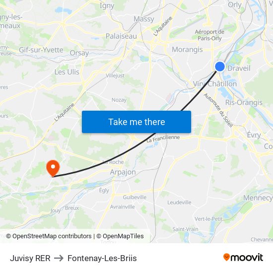Juvisy RER to Fontenay-Les-Briis map