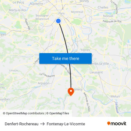 Denfert-Rochereau to Fontenay-Le-Vicomte map