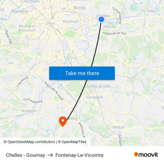 Chelles - Gournay to Fontenay-Le-Vicomte map