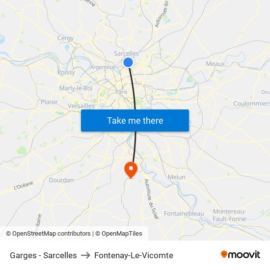 Garges - Sarcelles to Fontenay-Le-Vicomte map