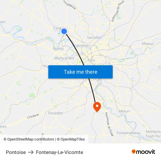 Pontoise to Fontenay-Le-Vicomte map