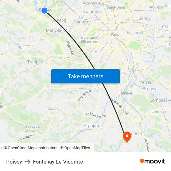 Poissy to Fontenay-Le-Vicomte map