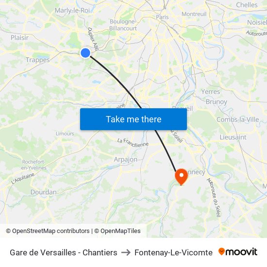 Gare de Versailles - Chantiers to Fontenay-Le-Vicomte map