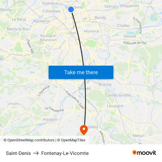 Saint-Denis to Fontenay-Le-Vicomte map