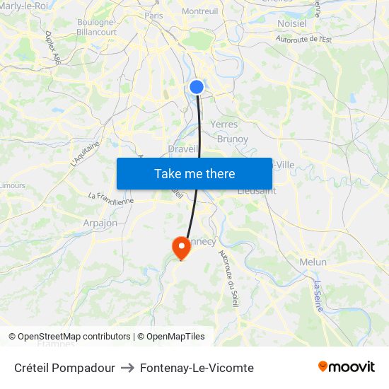 Créteil Pompadour to Fontenay-Le-Vicomte map