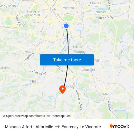 Maisons-Alfort - Alfortville to Fontenay-Le-Vicomte map