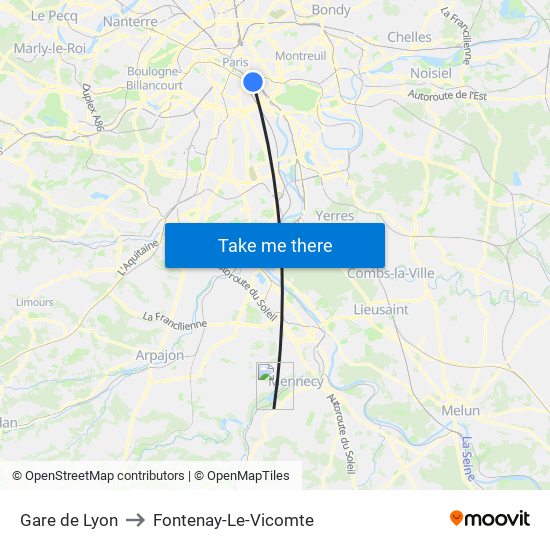 Gare de Lyon to Fontenay-Le-Vicomte map