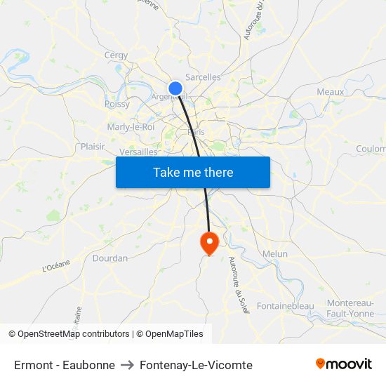 Ermont - Eaubonne to Fontenay-Le-Vicomte map