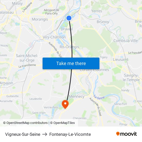 Vigneux-Sur-Seine to Fontenay-Le-Vicomte map