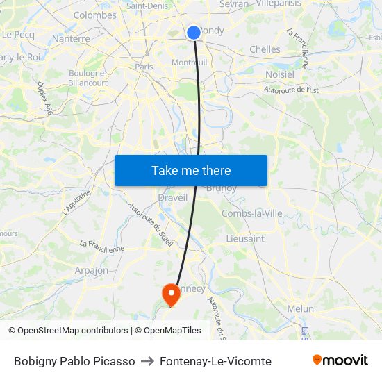 Bobigny Pablo Picasso to Fontenay-Le-Vicomte map