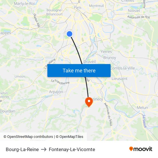 Bourg-La-Reine to Fontenay-Le-Vicomte map