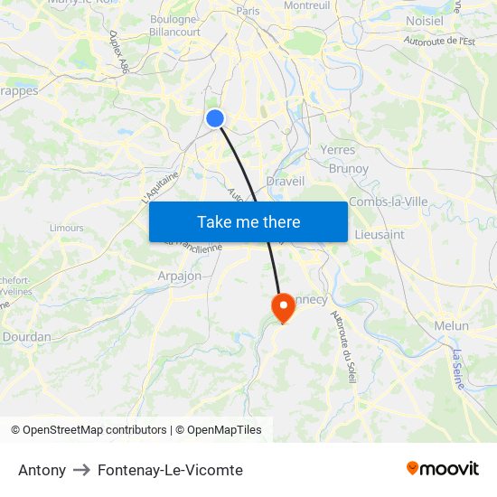 Antony to Fontenay-Le-Vicomte map