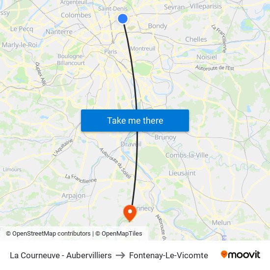 La Courneuve - Aubervilliers to Fontenay-Le-Vicomte map