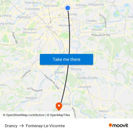 Drancy to Fontenay-Le-Vicomte map