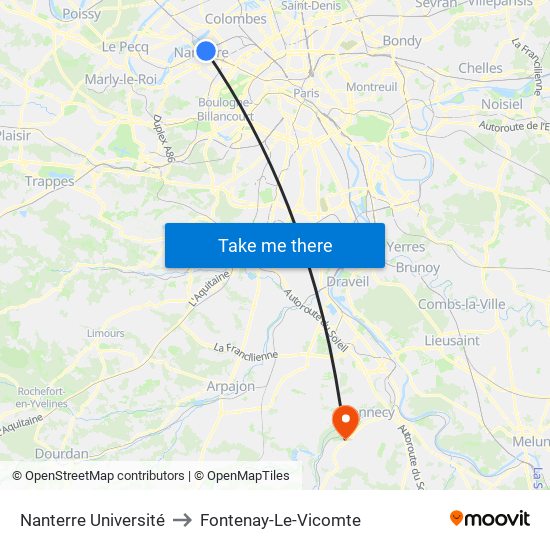 Nanterre Université to Fontenay-Le-Vicomte map